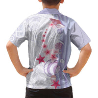 Purple Plumeria Sea Shell Family Matching Off The Shoulder Long Sleeve Dress and Hawaiian Shirt Starfish Polynesian Pattern LT01 - Polynesian Pride