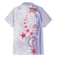Purple Plumeria Sea Shell Family Matching Off The Shoulder Long Sleeve Dress and Hawaiian Shirt Starfish Polynesian Pattern LT01 - Polynesian Pride
