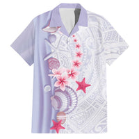 Purple Plumeria Sea Shell Family Matching Off Shoulder Short Dress and Hawaiian Shirt Starfish Polynesian Pattern LT01 Dad's Shirt - Short Sleeve Purple - Polynesian Pride