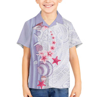 Purple Plumeria Sea Shell Kid Hawaiian Shirt Starfish Polynesian Pattern LT01 Kid Purple - Polynesian Pride