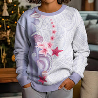 Purple Plumeria Sea Shell Kid Ugly Christmas Sweater Starfish Polynesian Pattern - Polynesian Pride