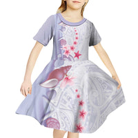 Purple Plumeria Sea Shell Kid Short Sleeve Dress Starfish Polynesian Pattern - Polynesian Pride