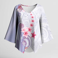 Purple Plumeria Sea Shell Kimono Sleeve Blouse Starfish Polynesian Pattern - Polynesian Pride