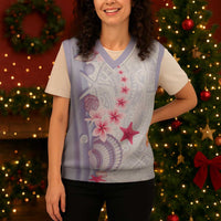 Purple Plumeria Sea Shell Christmas Knitted V-Neck Vest Starfish Polynesian Pattern - Polynesian Pride