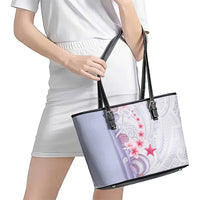 Purple Plumeria Sea Shell Leather Tote Bag Starfish Polynesian Pattern - Polynesian Pride