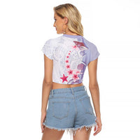 Purple Plumeria Sea Shell Raglan Cropped T Shirt Starfish Polynesian Pattern - Polynesian Pride