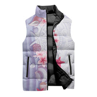 Purple Plumeria Sea Shell Sleeveless Puffer Jacket Starfish Polynesian Pattern - Polynesian Pride