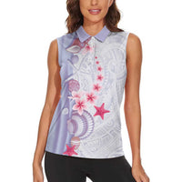Purple Plumeria Sea Shell Women Sleeveless Polo Shirt Starfish Polynesian Pattern - Polynesian Pride