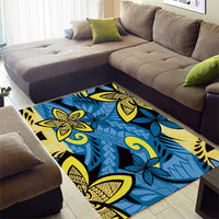 Plumeria Polynesian Pattern Area Rug Unique Fantasy Blue Yellow