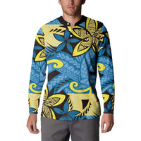 Plumeria Polynesian Pattern Button Sweatshirt Unique Fantasy Blue Yellow LT01 - Polynesian Pride