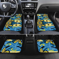 Plumeria Polynesian Pattern Car Mats Unique Fantasy Blue Yellow