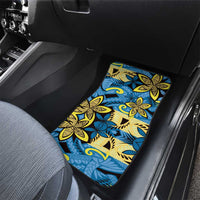 Plumeria Polynesian Pattern Car Mats Unique Fantasy Blue Yellow