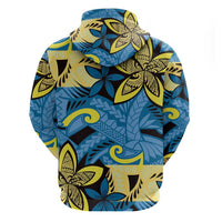 Plumeria Polynesian Pattern Hoodie Unique Fantasy Blue Yellow