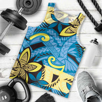 Plumeria Polynesian Pattern Men Tank Top Unique Fantasy Blue Yellow
