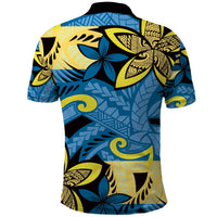 Plumeria Polynesian Pattern Polo Shirt Unique Fantasy Blue Yellow