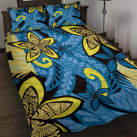 Plumeria Polynesian Pattern Quilt Bed Set Unique Fantasy Blue Yellow