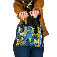 Plumeria Polynesian Pattern Shoulder Handbag Unique Fantasy Blue Yellow LT01 One Size Blue - Polynesian Pride