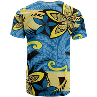Plumeria Polynesian Pattern T Shirt Unique Fantasy Blue Yellow