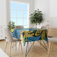 Plumeria Polynesian Pattern Tablecloth Unique Fantasy Blue Yellow