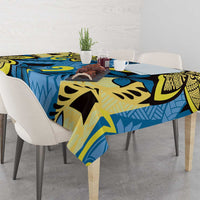 Plumeria Polynesian Pattern Tablecloth Unique Fantasy Blue Yellow