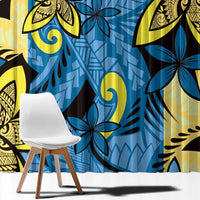 Plumeria Polynesian Pattern Window Curtain Unique Fantasy Blue Yellow