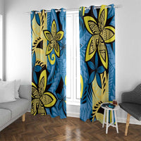 Plumeria Polynesian Pattern Window Curtain Unique Fantasy Blue Yellow