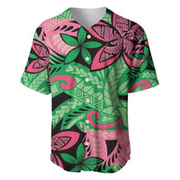 Plumeria Polynesian Pattern Baseball Jersey Unique Fantasy Green Pink