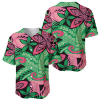 Plumeria Polynesian Pattern Baseball Jersey Unique Fantasy Green Pink