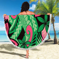 Plumeria Polynesian Pattern Beach Blanket Unique Fantasy Green Pink