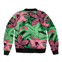 Plumeria Polynesian Pattern Bomber Jacket Unique Fantasy Green Pink LT01 - Polynesian Pride