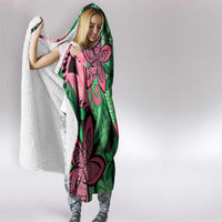 Plumeria Polynesian Pattern Hooded Blanket Unique Fantasy Green Pink