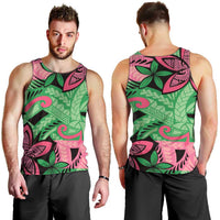 Plumeria Polynesian Pattern Men Tank Top Unique Fantasy Green Pink