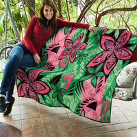 Plumeria Polynesian Pattern Quilt Unique Fantasy Green Pink LT01 - Polynesian Pride