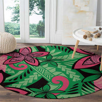 Plumeria Polynesian Pattern Round Carpet Unique Fantasy Green Pink