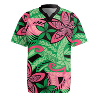 Plumeria Polynesian Pattern Rugby Jersey Unique Fantasy Green Pink