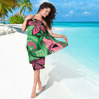 Plumeria Polynesian Pattern Sarong Unique Fantasy Green Pink