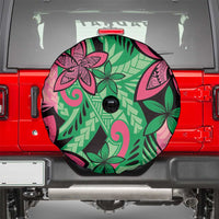 Plumeria Polynesian Pattern Spare Tire Cover Unique Fantasy Green Pink