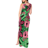 Plumeria Polynesian Pattern Tank Maxi Dress Unique Fantasy Green Pink