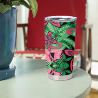 Plumeria Polynesian Pattern Tumbler Cup Unique Fantasy Green Pink LT01 - Polynesian Pride