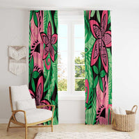 Plumeria Polynesian Pattern Window Curtain Unique Fantasy Green Pink