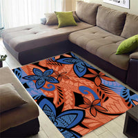 Plumeria Polynesian Pattern Area Rug Unique Fantasy Orange Blue