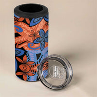 Plumeria Polynesian Pattern 4 in 1 Can Cooler Tumbler Unique Fantasy Orange Blue LT01 - Polynesian Pride
