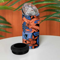 Plumeria Polynesian Pattern 4 in 1 Can Cooler Tumbler Unique Fantasy Orange Blue LT01 - Polynesian Pride