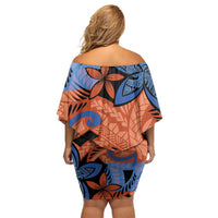 Plumeria Polynesian Pattern Family Matching Off Shoulder Short Dress and Hawaiian Shirt Unique Fantasy Orange Blue