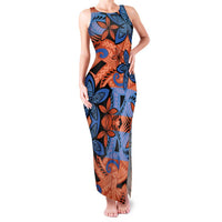 Plumeria Polynesian Pattern Family Matching Tank Maxi Dress and Hawaiian Shirt Unique Fantasy Orange Blue