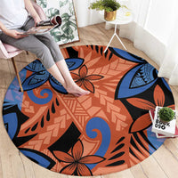 Plumeria Polynesian Pattern Round Carpet Unique Fantasy Orange Blue