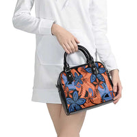 Plumeria Polynesian Pattern Shoulder Handbag Unique Fantasy Orange Blue LT01 - Polynesian Pride