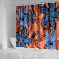 Plumeria Polynesian Pattern Shower Curtain Unique Fantasy Orange Blue LT01 - Polynesian Pride