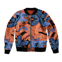 Plumeria Polynesian Pattern Sleeve Zip Bomber Jacket Unique Fantasy Orange Blue LT01 Unisex Orange - Polynesian Pride