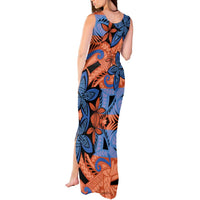 Plumeria Polynesian Pattern Tank Maxi Dress Unique Fantasy Orange Blue